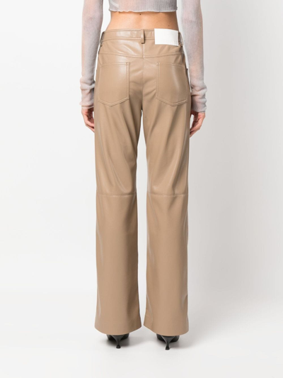 Msgm Faux-leather Straight-leg Trousers In Neutrals