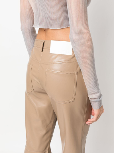 Shop Msgm Faux-leather Straight-leg Trousers In Neutrals