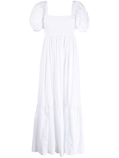 Shop Ganni Square-neck Poplin Maxi Dress In White