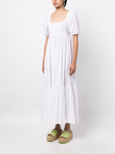 Shop Ganni Square-neck Poplin Maxi Dress In White