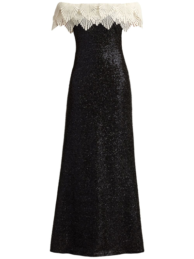 Shop Tadashi Shoji Strapless Sequin-embellished Gown In Black
