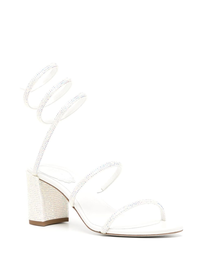 Shop René Caovilla Cleo 80mm Crystal-embellished Sandals In White