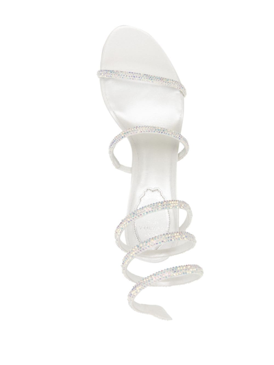 Shop René Caovilla Cleo 80mm Crystal-embellished Sandals In White