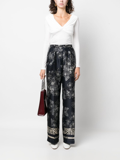 Shop Semicouture Floral-print High-waisted Palazzo Pants In Blue