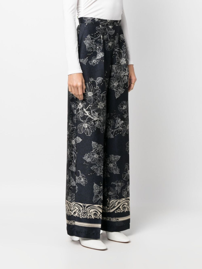 Shop Semicouture Floral-print High-waisted Palazzo Pants In Blue