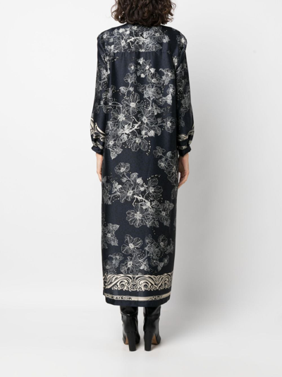 Shop Semicouture Floral-print Belted Shirtdress In Blue