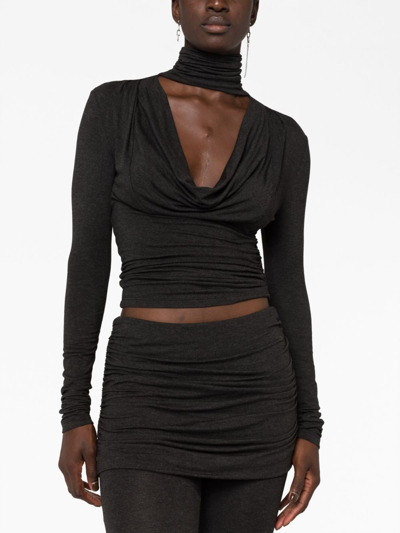 Blumarine Cowl-neck Jersey Top In Grey