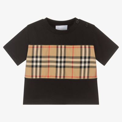 Shop Burberry Black Cotton Vintage Check Baby T-shirt