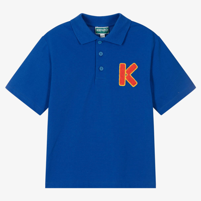 Shop Kenzo Kids Boys Blue Cotton Polo Shirt