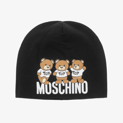 Shop Moschino Kid-teen Black Cotton Teddy Bear Beanie Hat
