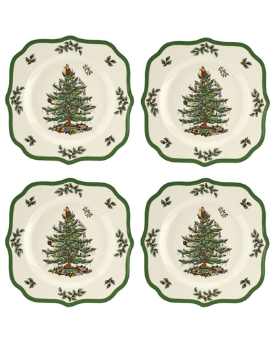 Spode Christmas Tree Set Of 4 Scalloped Salad Plates In Brown