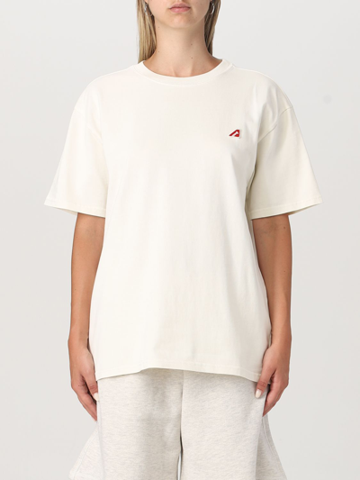 Shop Autry Cotton T-shirt With Embroidered Monogram In Yellow Cream