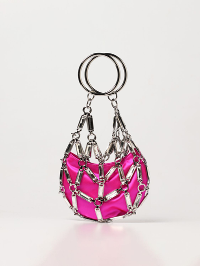 Shop Dsquared2 Cage Bag In Metal And Satin With Set Crystals In Fuchsia