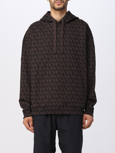 Shop Valentino Sweatshirt In Stretch Cotton In Brown