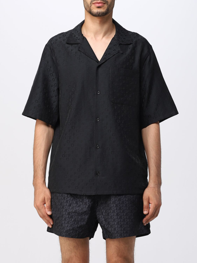 Shop Off-white Shirt In Silk And Cotton Jacquard In Black