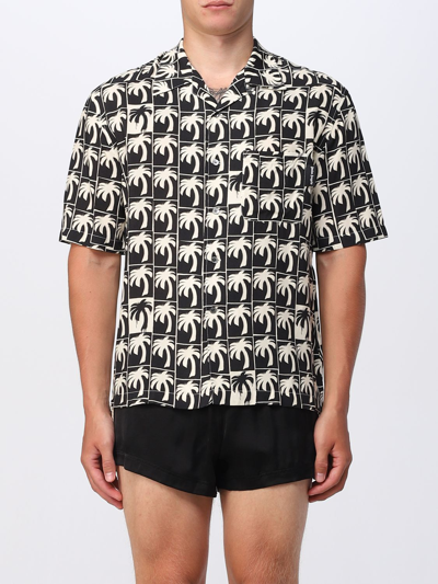 Shop Palm Angels Cotton Shirt With Print In Black