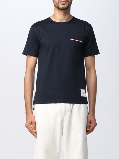 Shop Thom Browne Cotton T-shirt In Navy
