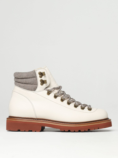 Shop Brunello Cucinelli Ankle Boots In Grained Leather In White