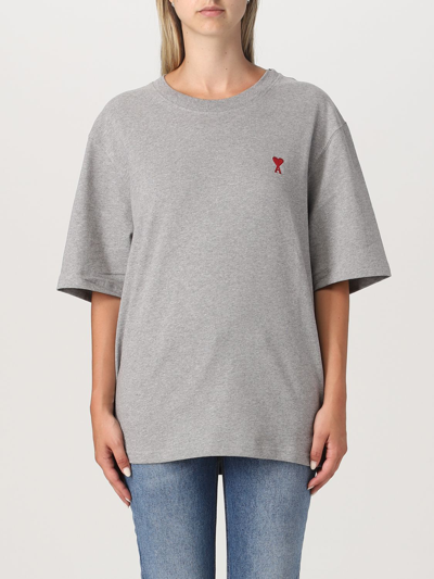 Shop Ami Alexandre Mattiussi T-shirt Ami Paris Woman Color Grey
