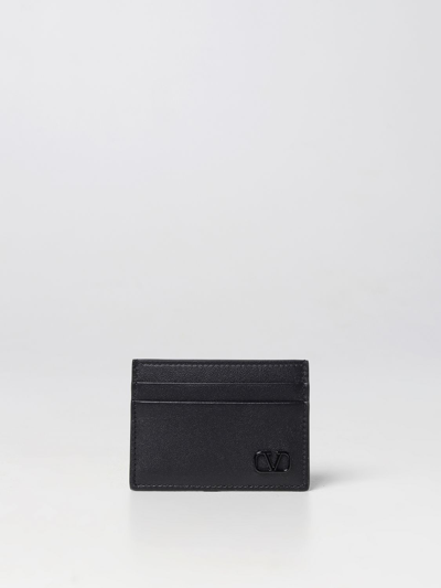 Shop Valentino Credit Card Holder In Saffiano Leather In Black