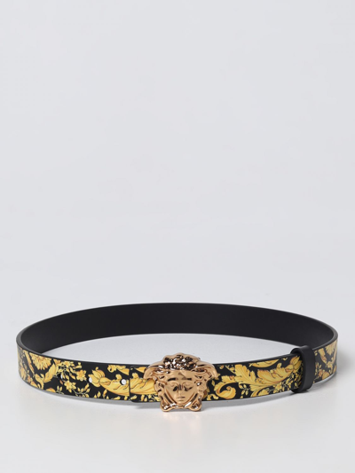 Shop Young Versace Versace Young Baroque Belt In Printed Synthetic Leather In Black
