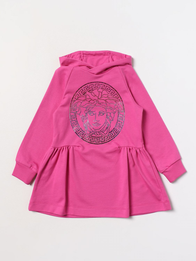 Shop Young Versace Versace Young Dress In Cotton In Fuchsia