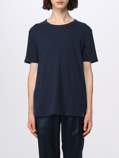 Shop Tom Ford Cotton T-shirt With Applied Logo In Blue 1