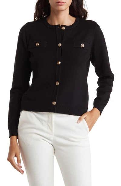 By Design Keira Chest Pocket Cardigan In Black