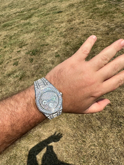 Pre-owned Hip Hop Real Moissanite Mens Watch Iced Skeleton Back 44mm  Passes Diamond Tester