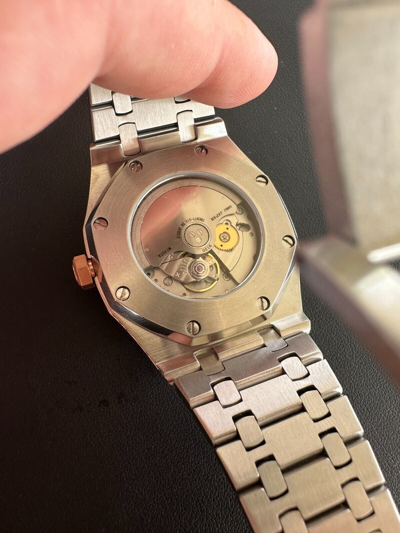 Pre-owned Hip Hop Real Moissanite Mens Watch 14k Rose Gold Two Tone Iced Skeleton Back