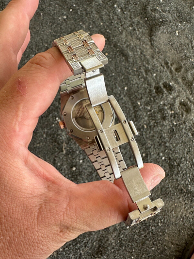 Pre-owned Hip Hop Real Moissanite Mens Watch 14k Rose Gold Two Tone Iced Skeleton Back