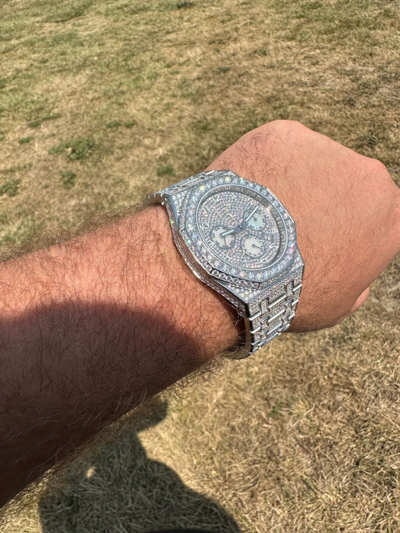 Pre-owned Hip Hop Real Moissanite Mens Watch Iced Skeleton Back 44mm  Passes Diamond Tester