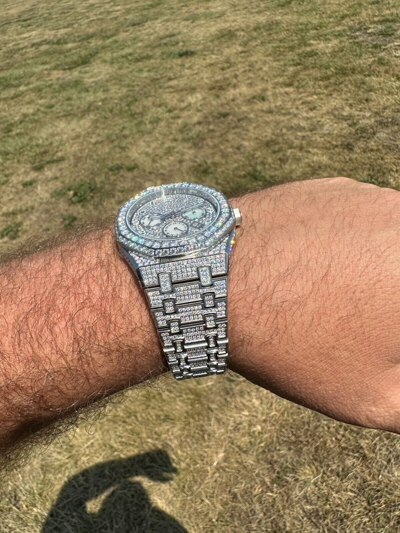 Pre-owned Hip Hop Real Moissanite Mens Watch Iced Skeleton Back 44mm  Passes Diamond Tester