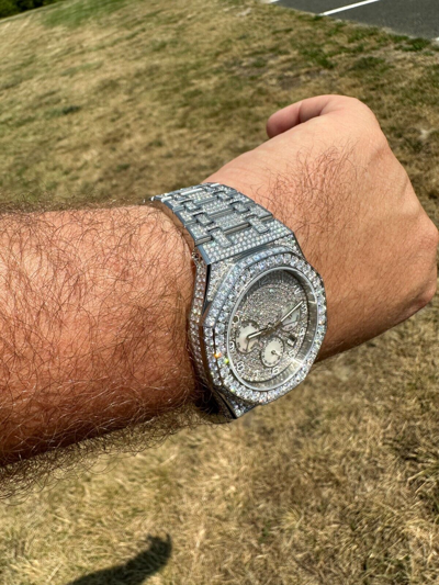 Pre-owned Hip Hop Real Moissanite Mens Watch Iced Skeleton Back 44mm  Passes Diamond Tester