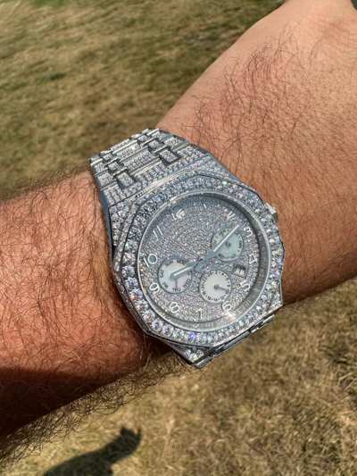 Pre-owned Hip Hop Real Moissanite Mens Watch Iced Skeleton Back 44mm  Passes Diamond Tester