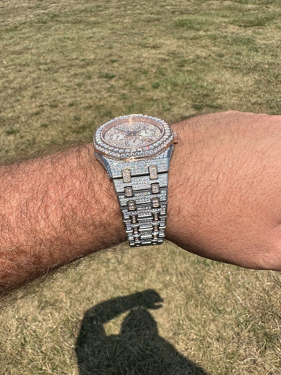 Pre-owned Hip Hop Real Moissanite Mens Watch 14k Rose Gold Two Tone Iced Skeleton Back