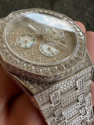 Pre-owned Hip Hop Real Moissanite Mens Watch Iced Skeleton Back 44mm  Passes Diamond Tester