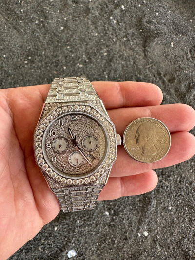 Pre-owned Hip Hop Real Moissanite Mens Watch Iced Skeleton Back 44mm  Passes Diamond Tester