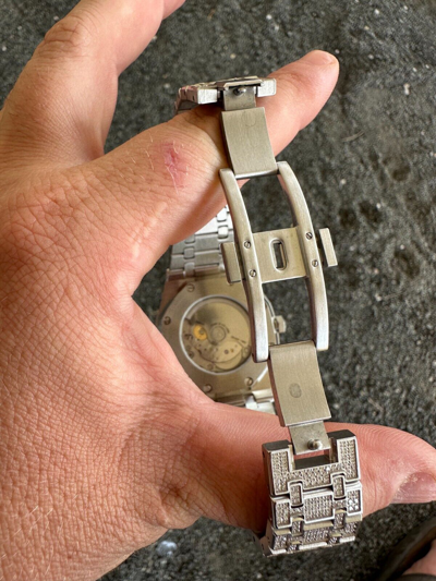 Pre-owned Hip Hop Real Moissanite Mens Watch Iced Skeleton Back 44mm  Passes Diamond Tester