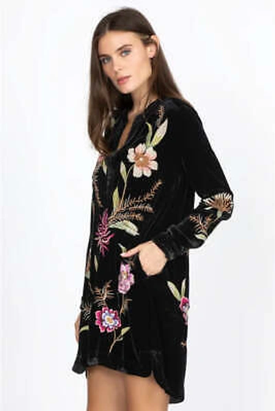 Pre-owned Black Johnny Was Meriah Relaxed Trapunto Tunic Long Sleeve Floral  Top