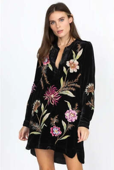 Pre-owned Black Johnny Was Meriah Relaxed Trapunto Tunic Long Sleeve Floral  Top