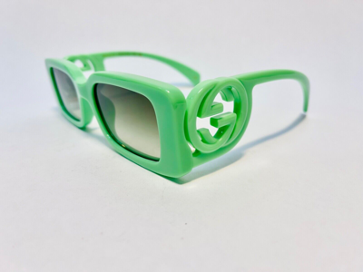 Pre-owned Gucci Couture 1325 Green Gg Logo 004 Narrow Fashion Rectangle Sunglasses Gg1325s