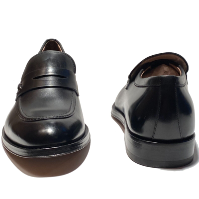 Pre-owned Ferragamo Penny 11 Ee 44 Loafers Black Pitt Leather Men's Dress Slip-on Gancini