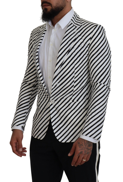 Pre-owned Dolce & Gabbana Blazer White Black Striped Slim Fit Jacket It44 / Us34/ Xs $2000