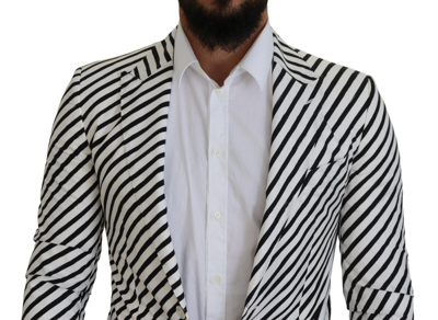 Pre-owned Dolce & Gabbana Blazer White Black Striped Slim Fit Jacket It44 / Us34/ Xs $2000