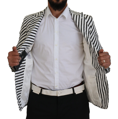 Pre-owned Dolce & Gabbana Blazer White Black Striped Slim Fit Jacket It44 / Us34/ Xs $2000