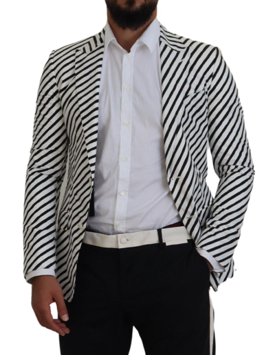 Pre-owned Dolce & Gabbana Blazer White Black Striped Slim Fit Jacket It44 / Us34/ Xs $2000