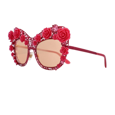 Pre-owned Dolce & Gabbana Dg 2160 Filigree Crystal Rose Metal Sunglasses Pink 12744