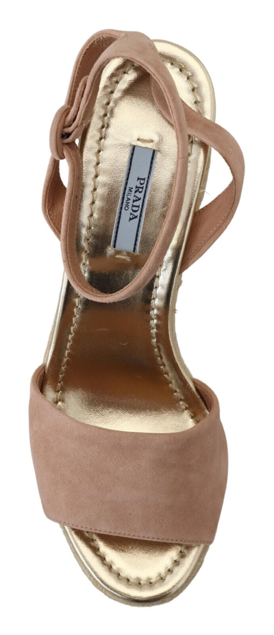 Pre-owned Prada Shoes Wedges Sandals Ankle Strap Pink Suede Leather Eu40 / Us9.5 $1200usd