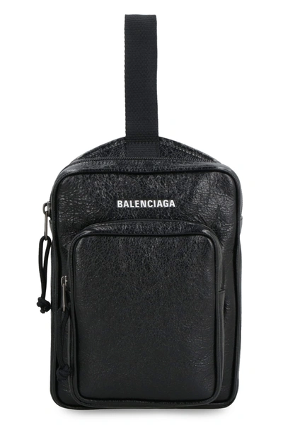 Shop Balenciaga Explorer Leather Crossbody Bag In Black